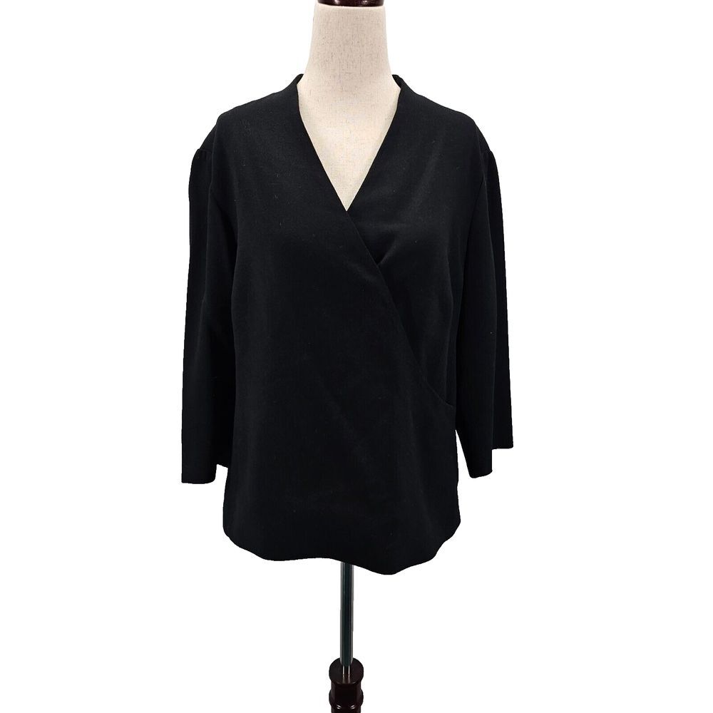 Talbots Petite 100% Wool Faux Wrap Blazer Sz 14 3/4 Sleeve Lined BACK ZIP* EUC